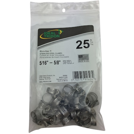 Ideal Tridon Ideal Tridon Micro-Gear 5/16 in to 5/8 in. SAE 4 Silver Hose Clamp Stainless Steel Band 6260450